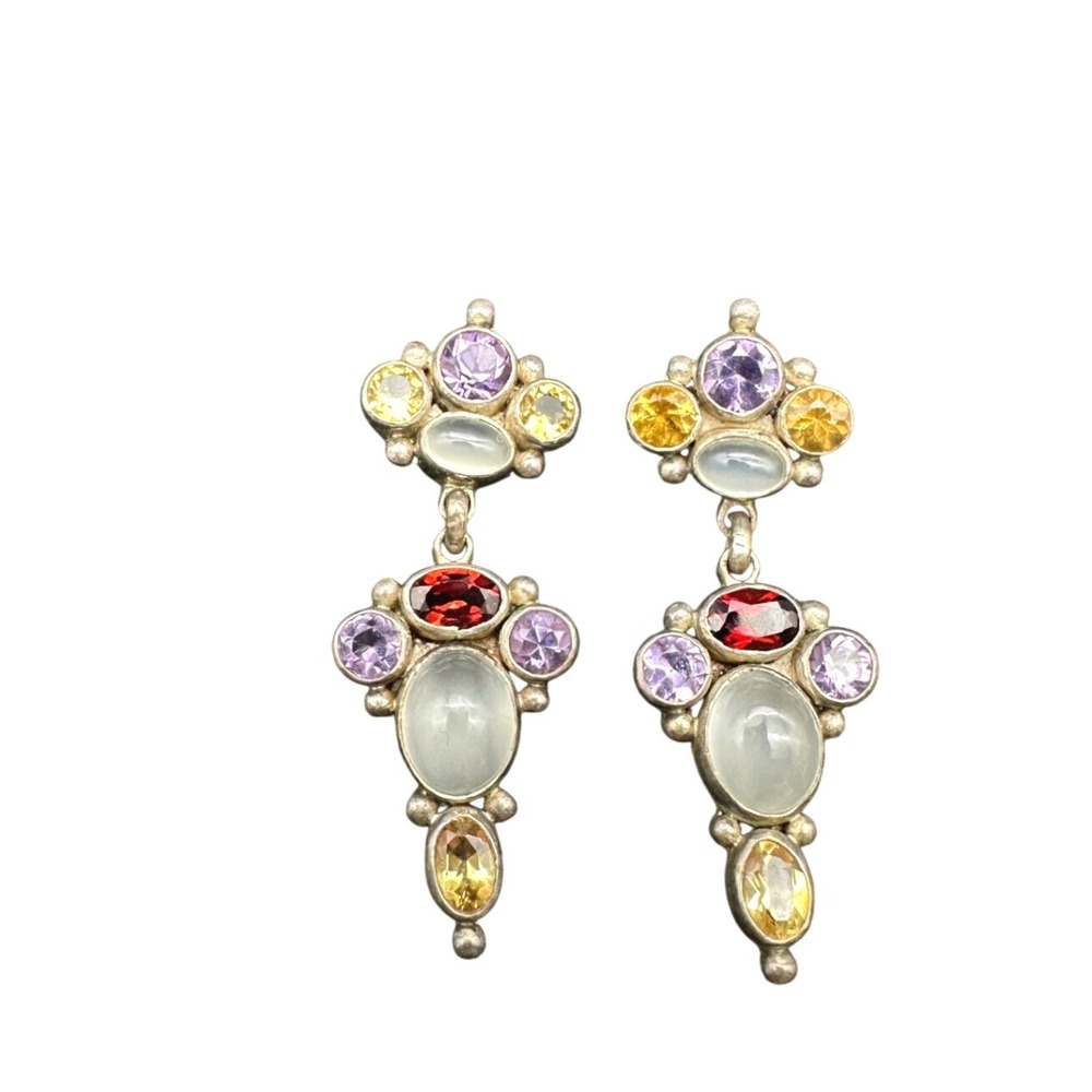 JGD Janice Girardi Sterling Silver 925 Gemstone Drop Earrings Amethyst Moonstone